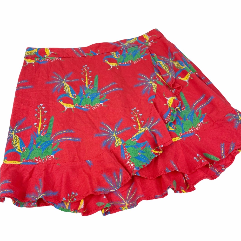 Honey Punch Red Tropical Floral Ruffle Mini Skirt - Picture 3 of 9